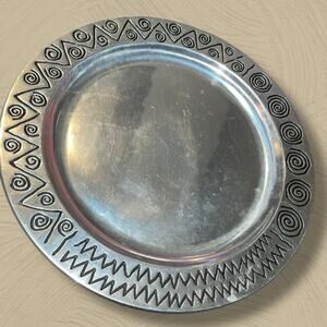 Wilton Armetale Pewter Reggae Large Round Tray 820004 Southwest Decor 14.25"